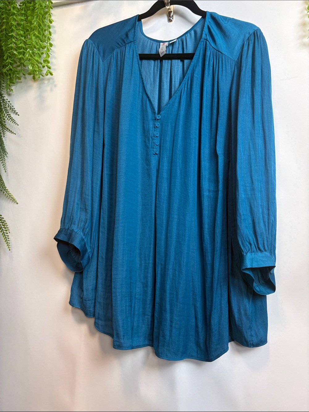 Women's Teal Button-Front Peasant Blouse